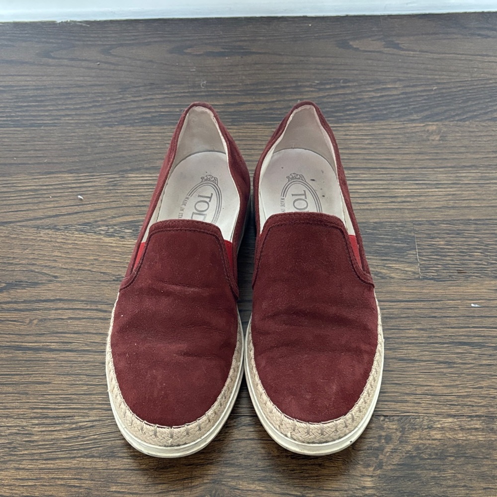 Tod's Burgundy Suede Espadrilles